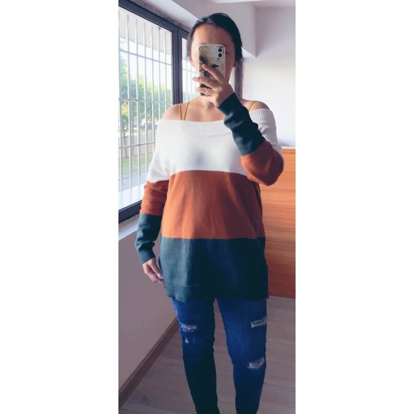 Shirley & Stone Color Block Off The Shoulder Sweater - Picture 4 of 7